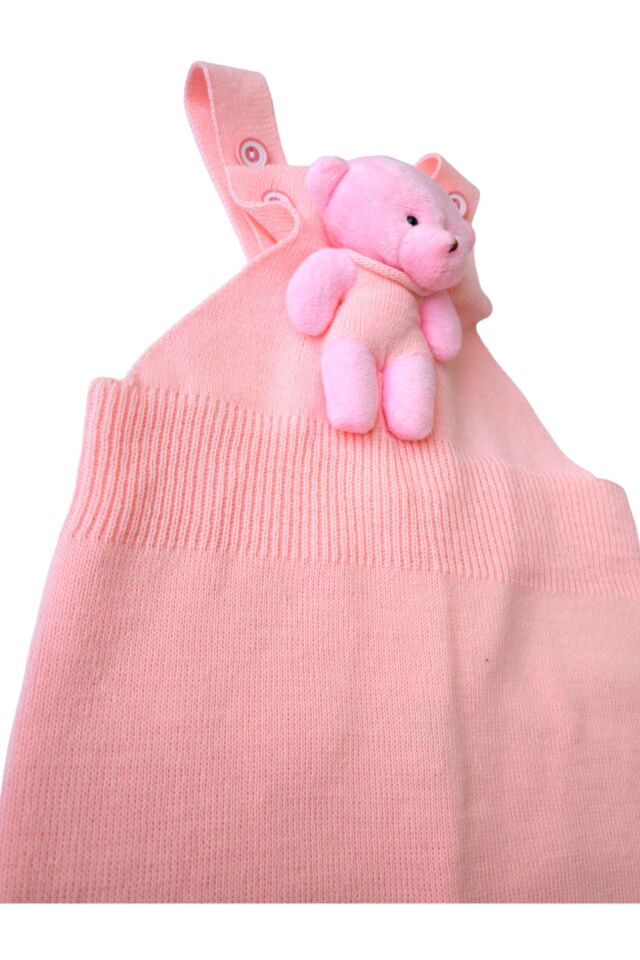 Ayıcıklı Düğmeli Bebek Çocuk Triko Salopet lila Açık Pembe - 6-12 Ay