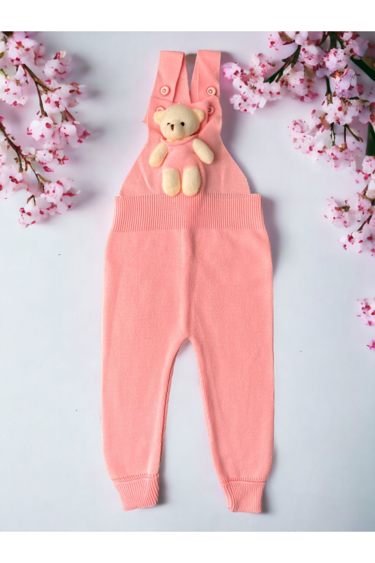 Ayıcıklı Düğmeli Bebek Çocuk Triko Salopet lila Açık Pembe - 1-2 Yaş