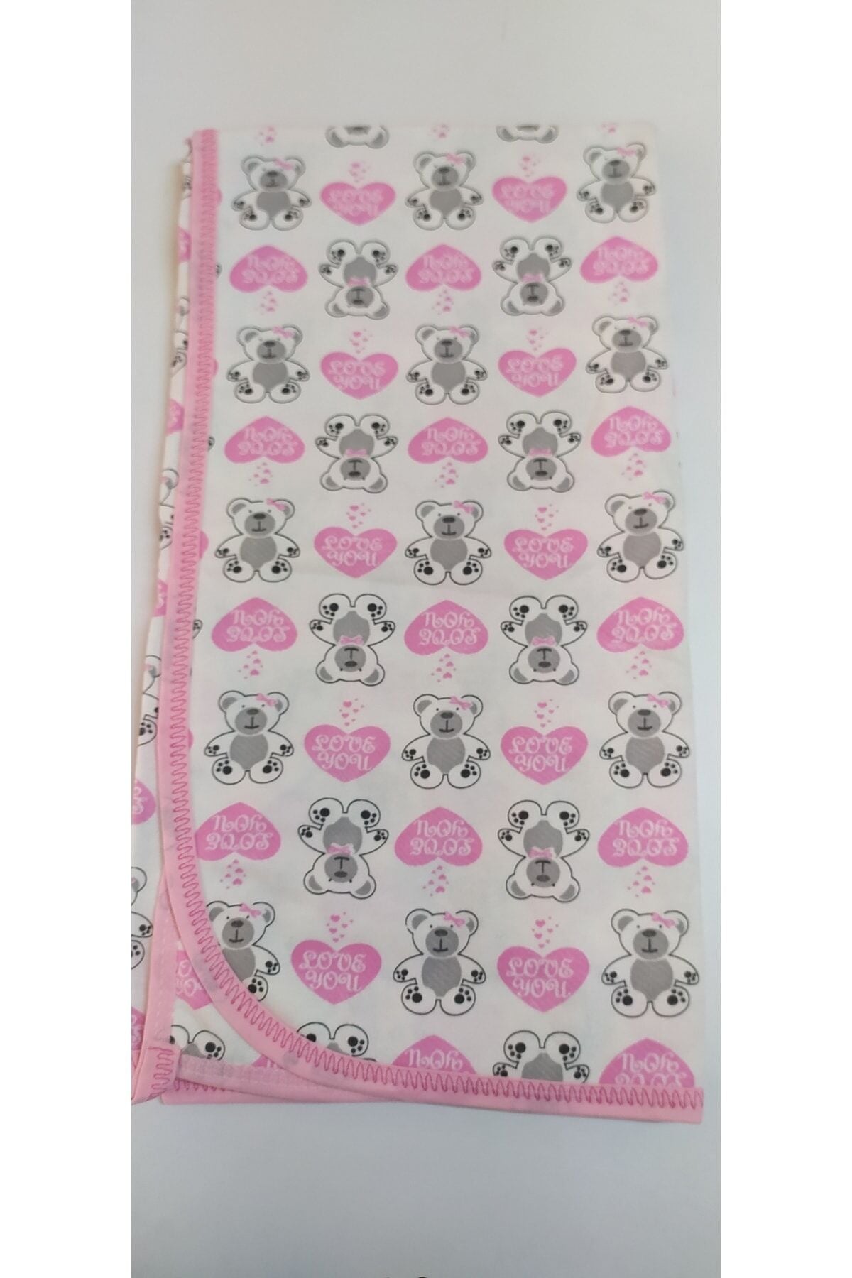 Pembe Kalpli Çift Katlı Pamuk 100x100 Ebat Kundak Bebek Battaniye Pembe