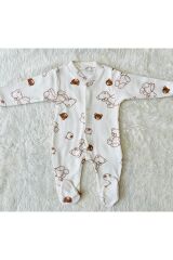 Yeşil Organik Kız Erkek Bebek Pamuk Kumaş Çıtçıtlı Tulum Yupi Yeşil-Ekru - 0-3 Ay