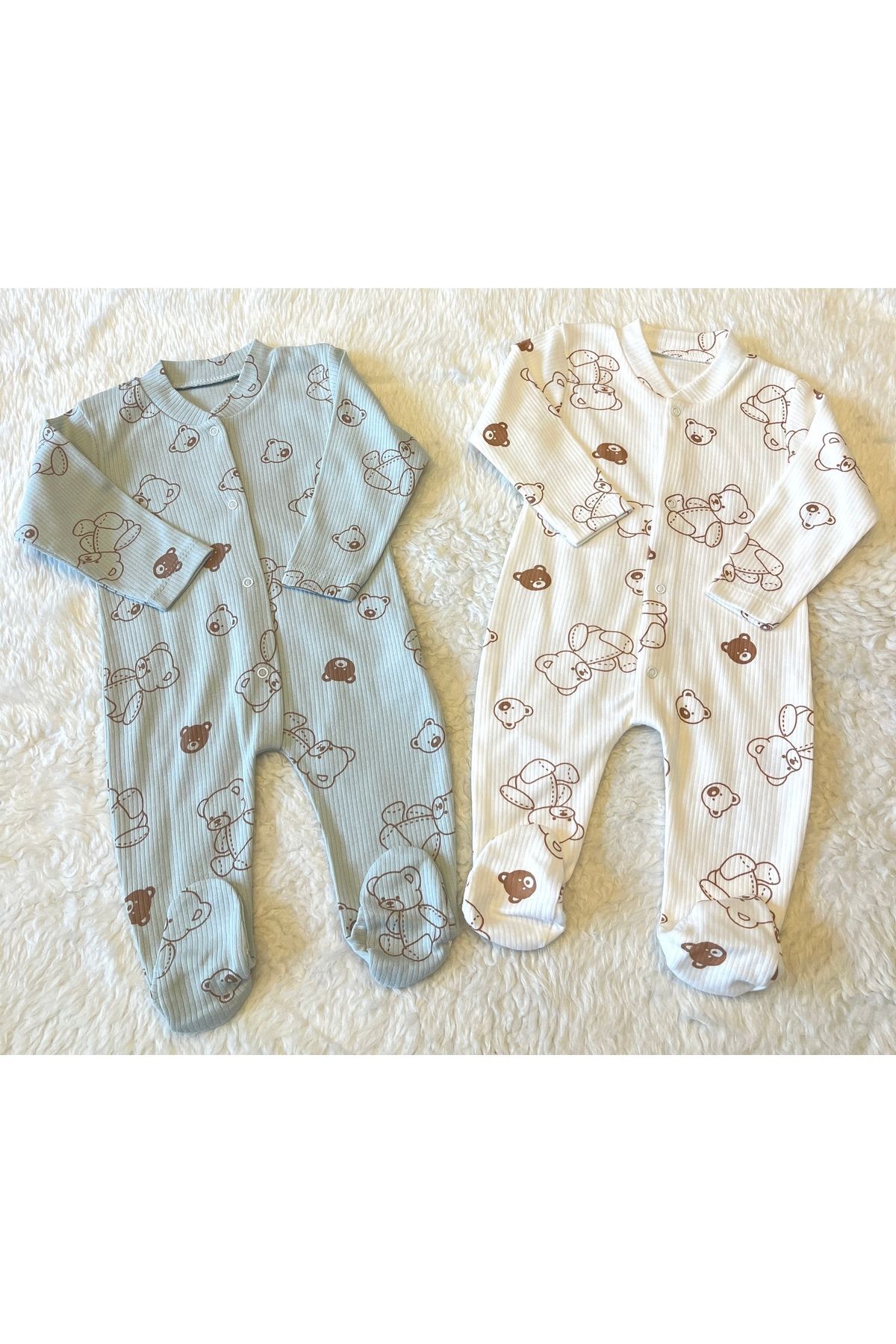 Yeşil Organik Kız Erkek Bebek Pamuk Kumaş Çıtçıtlı Tulum Yupi Yeşil-Ekru - 6-9 Ay