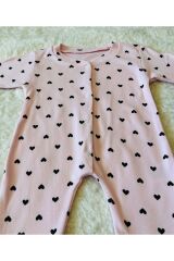 Yeşil Organik Kız Erkek Bebek Pamuk Kumaş Çıtçıtlı Tulum Kalppembe - 1-2 Ay