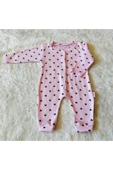 Yeşil Organik Kız Erkek Bebek Pamuk Kumaş Çıtçıtlı Tulum Kalppembe - 1-2 Ay