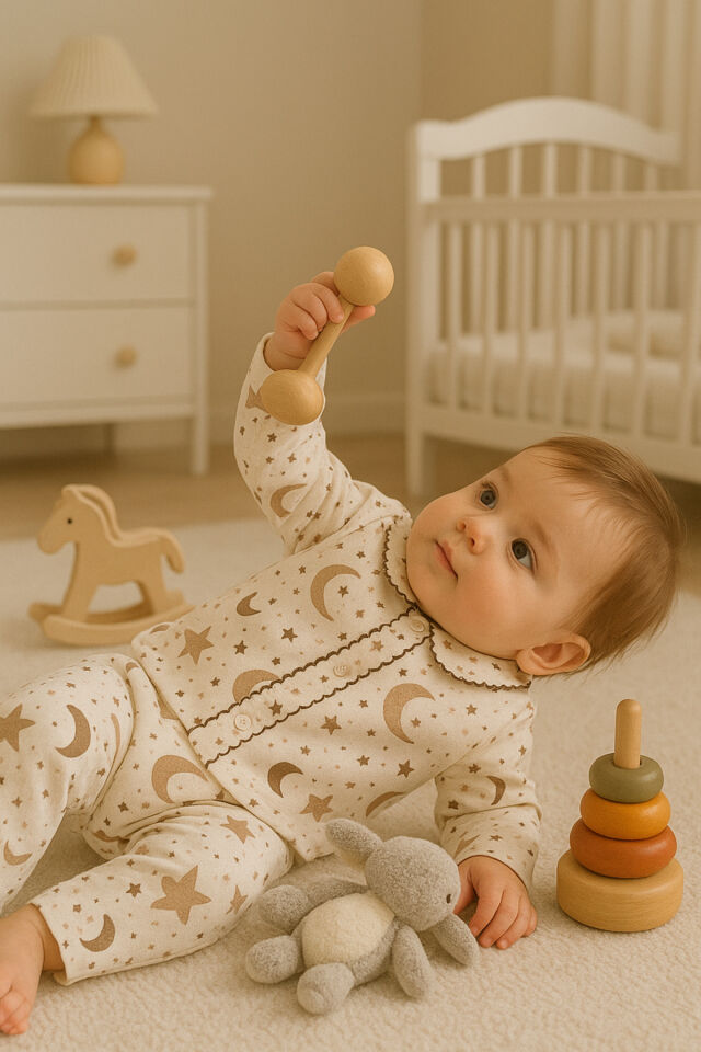 2’li Fitilli Kumaş Civciv Desenli Kız Erkek Bebek Çocuk Alt Üst Pijama Takımı Sarı - 3-6 Ay