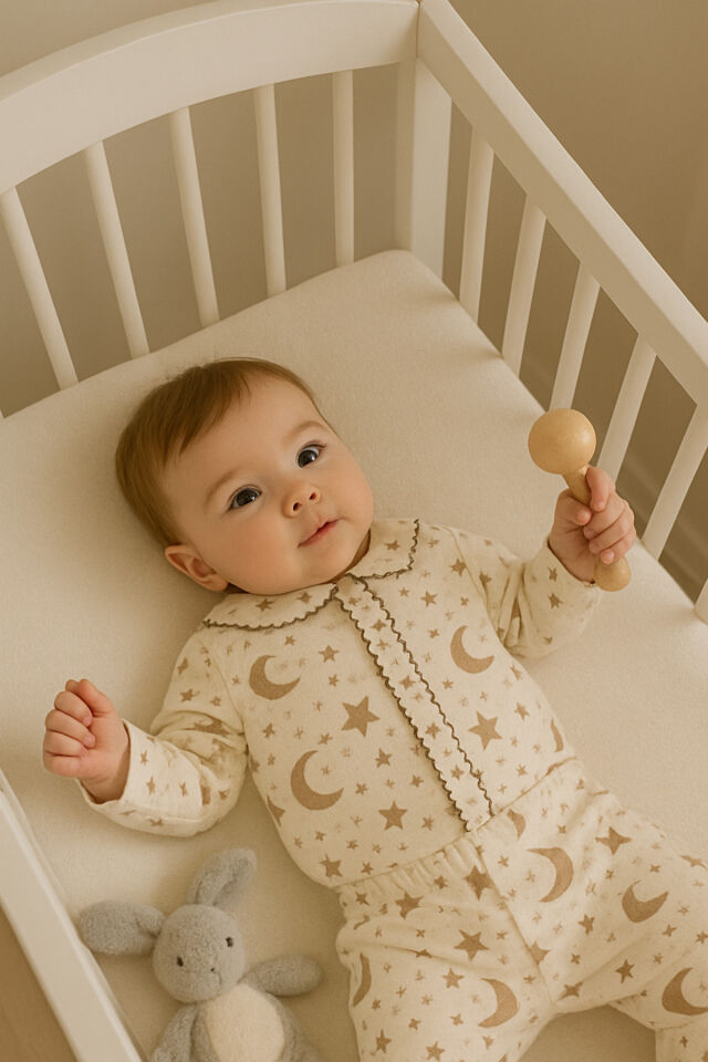 2’li Fitilli Kumaş Civciv Desenli Kız Erkek Bebek Çocuk Alt Üst Pijama Takımı Sarı - 3-6 Ay