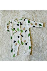 Yeşil Organik Kız Erkek Bebek Pamuk Kumaş Çıtçıtlı Tulum Avokado-Kalp - 6-9
