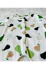 Yeşil Organik Kız Erkek Bebek Pamuk Kumaş Çıtçıtlı Tulum Avokado-Kalp - 1-2 Ay