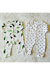Yeşil Organik Kız Erkek Bebek Pamuk Kumaş Çıtçıtlı Tulum Avokado-Kalp - 1-2 Ay