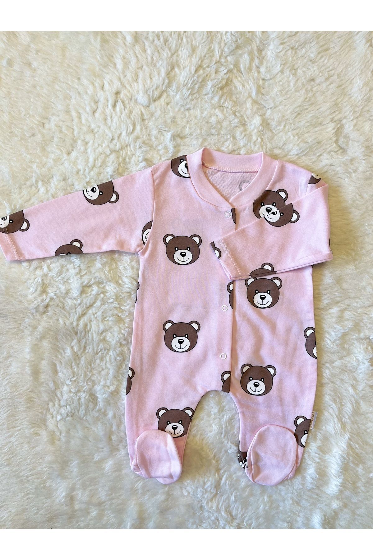 Yeşil Organik Kız Erkek Bebek Pamuk Kumaş Çıtçıtlı Tulum Pembeayıcık - 6-9 Ay