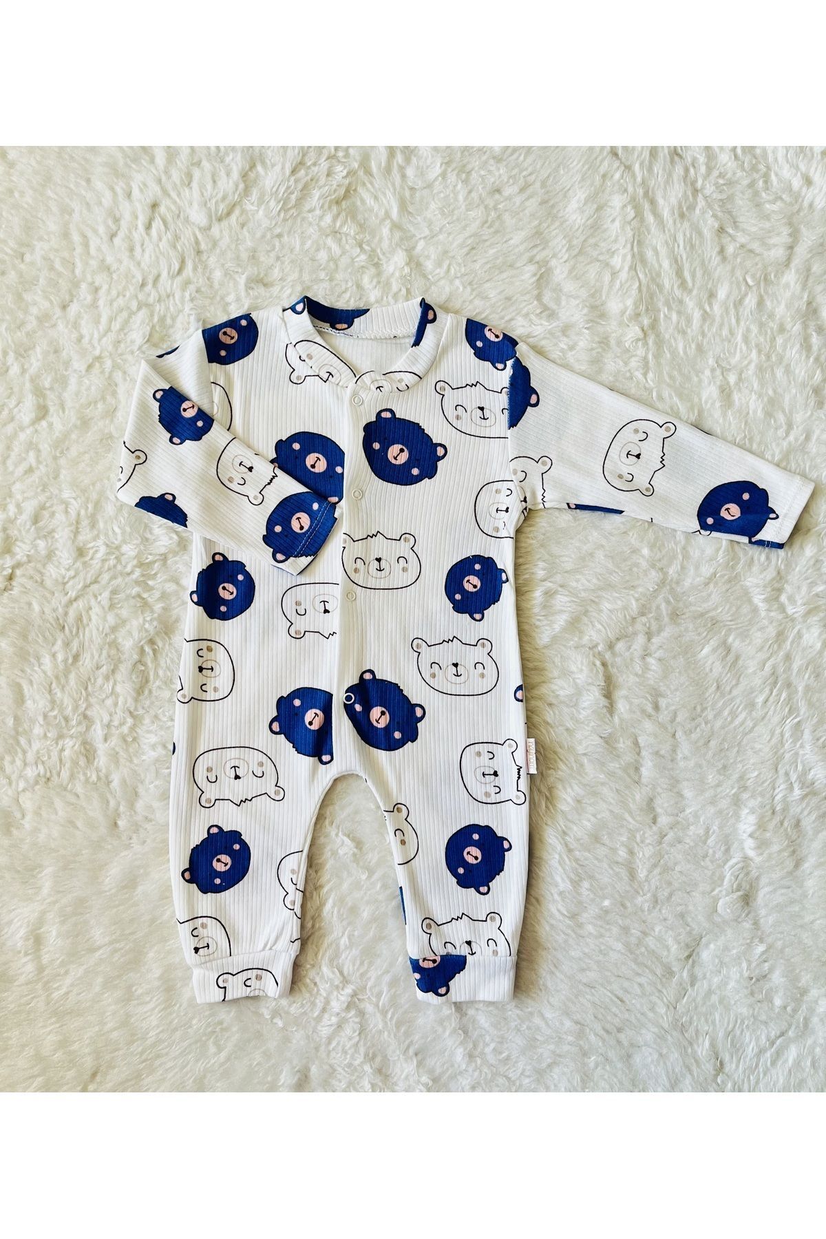 Yeşil Organik Kız Erkek Bebek Pamuk Kumaş Çıtçıtlı Tulum Mavifitilli - 0-3 Ay