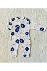 Yeşil Organik Kız Erkek Bebek Pamuk Kumaş Çıtçıtlı Tulum Mavifitilli - 3-6 Ay