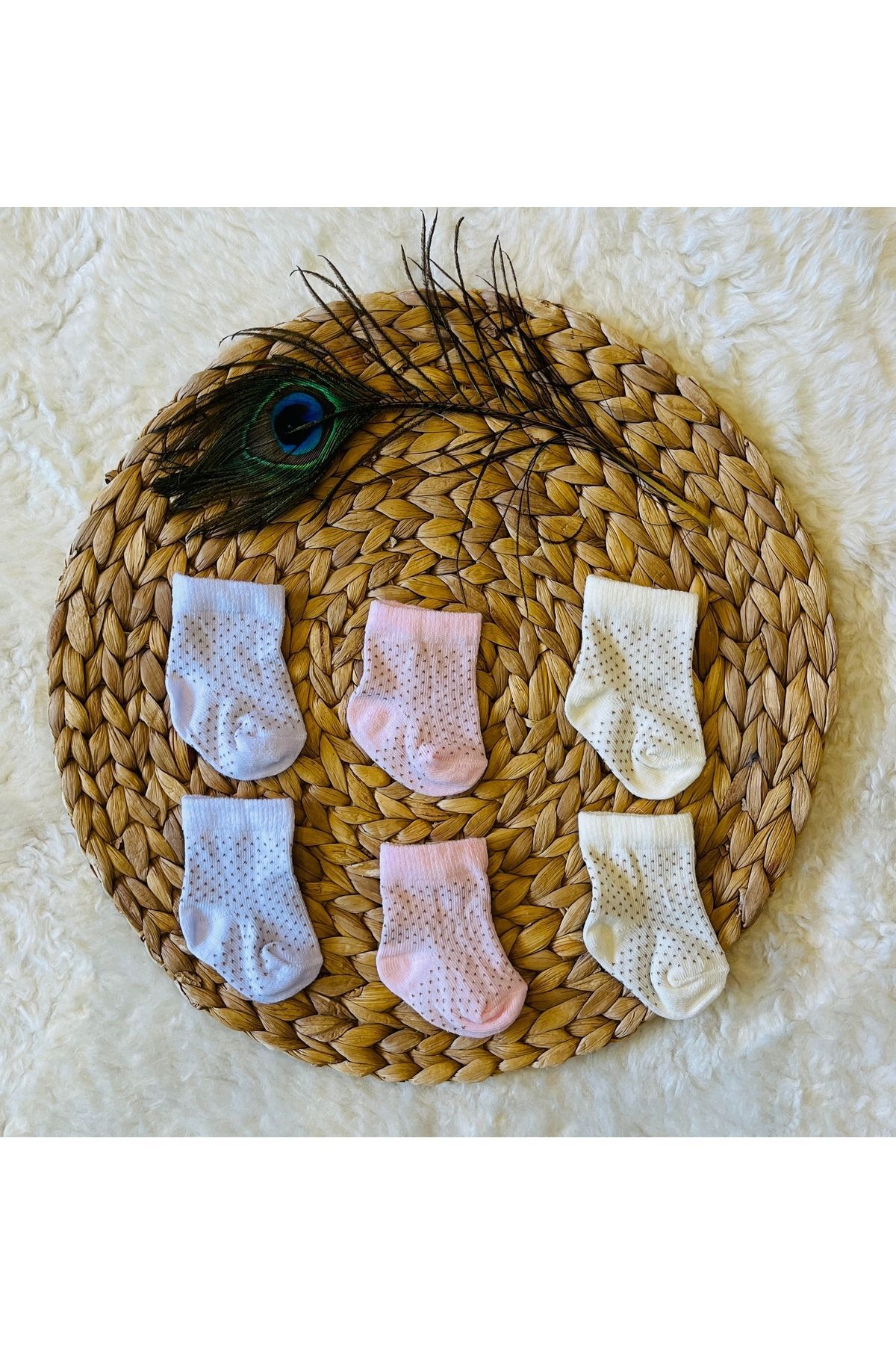 3’lü Yenidoğan Organik Kız Erkek Bebek Çorap Noktalı - Yeni Doğan
