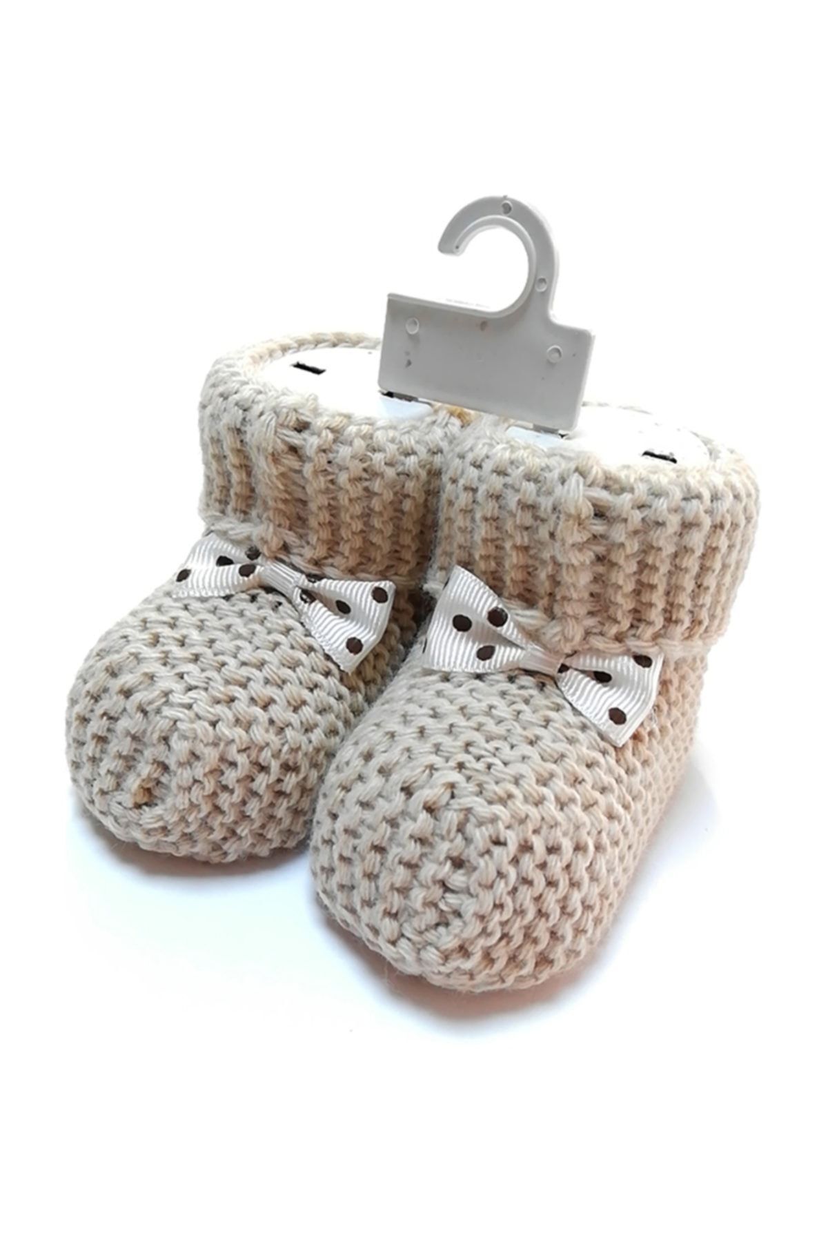 Fiyonklu Triko Bebek Patiği (unisex) Kahve - 0 - 12 Ay