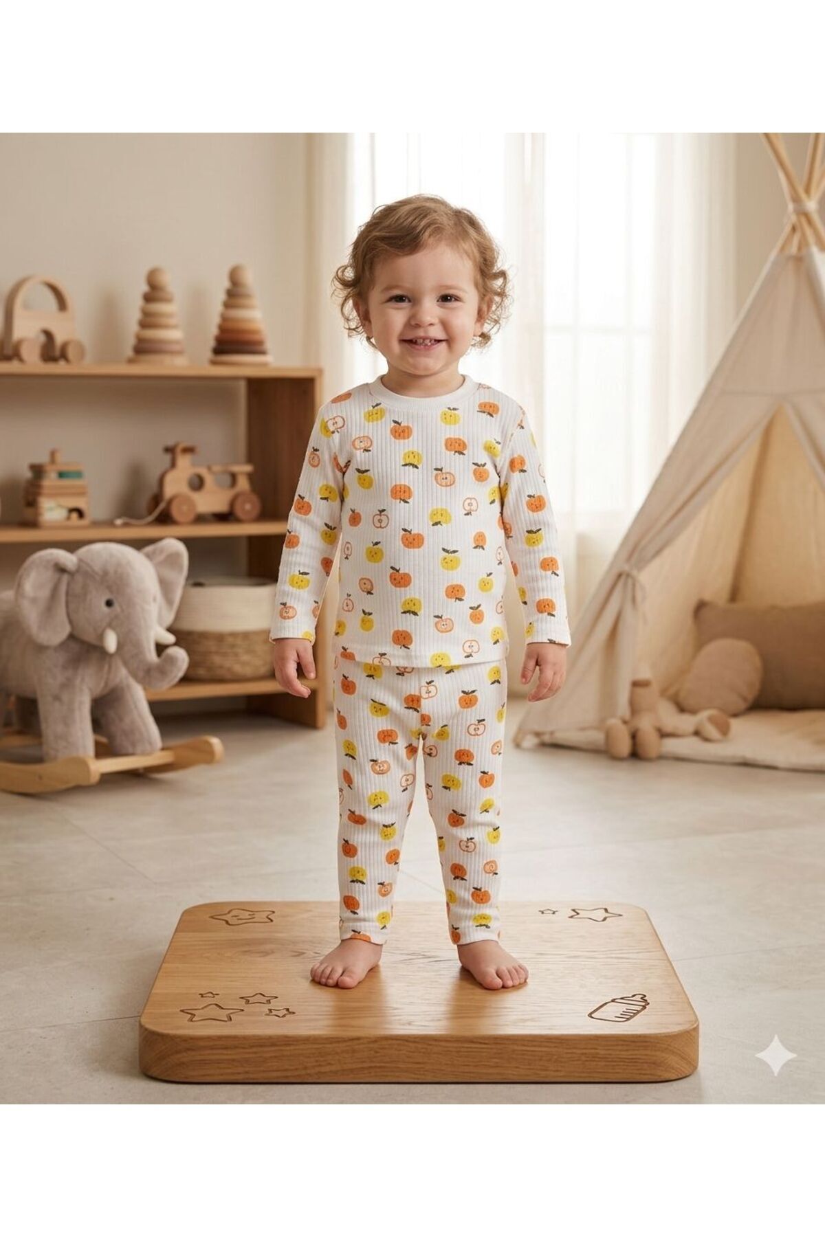 Meyveli %100 Pamuk kumaş 2'li Çocuk Bebek Pijama Takımı Not:Bir beden büyük tercih ediniz. Turuncuelma - 2 Yaş