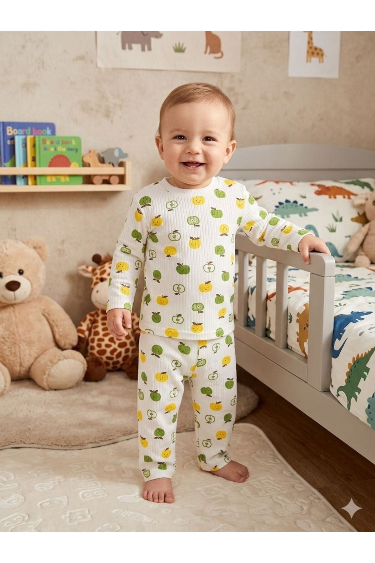 Meyveli %100 Pamuk kumaş 2'li Çocuk Bebek Pijama Takımı Not:Bir beden büyük tercih ediniz. Yeşilelma - 3 Yaş