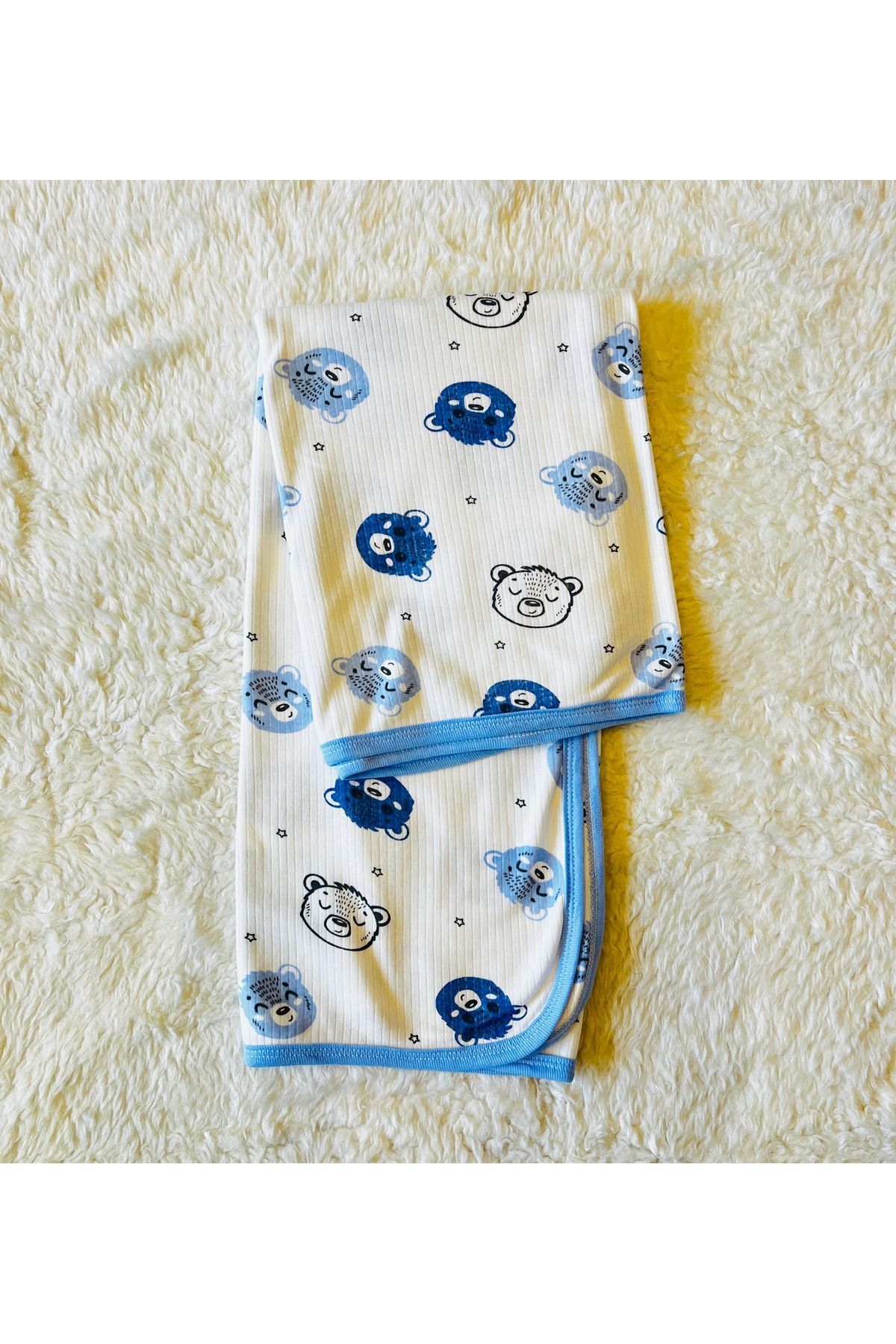 Mavi baby fitilli kumaş organik bebek kundak battaniyesi Kafkas Mavi Ayıcık