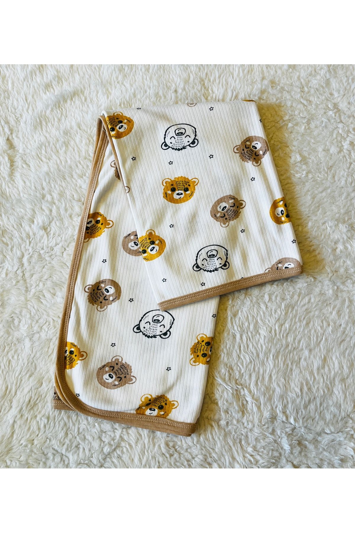 Mavi baby fitilli kumaş organik bebek kundak battaniyesi Kafkas Kahve Ayıcık