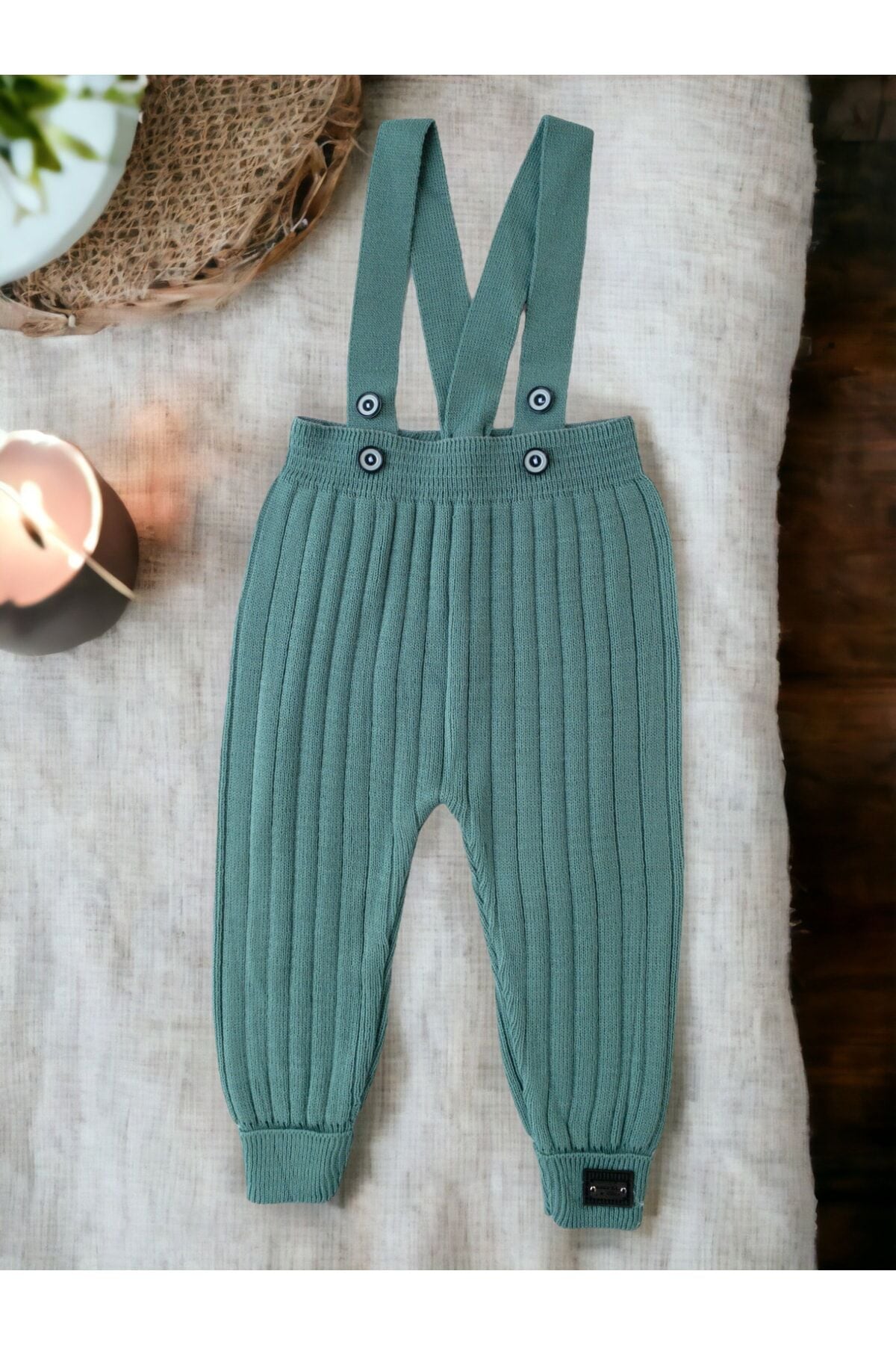 Askılı Ayarlanabilir Triko Tayt Salopet Tulum Bebek Çocuk Mint - 12-18 Ay