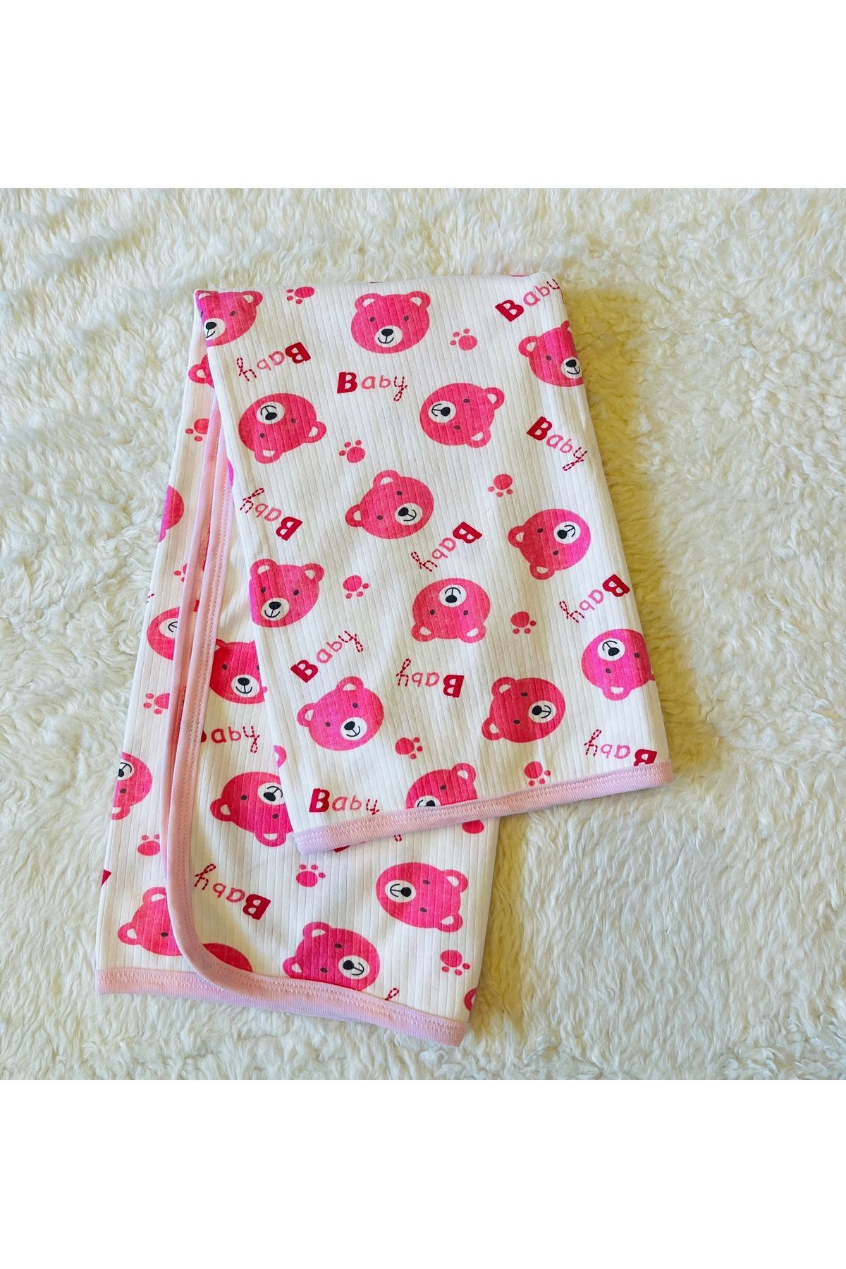 Mavi baby fitilli kumaş organik bebek kundak battaniyesi Pembe Baby Bear