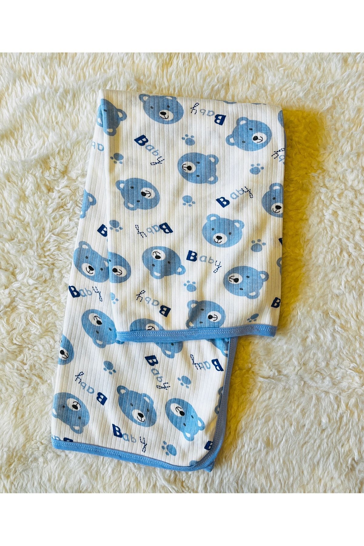 Mavi baby fitilli kumaş organik bebek kundak battaniyesi Mavi Baby Bear