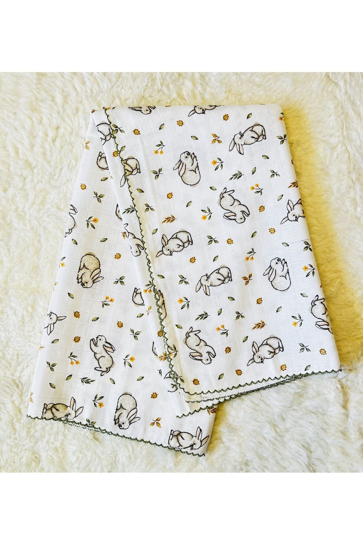 Tavşanlı Müslin Kız Erkek Bebek Kundak Battaniye Ekrutavşan