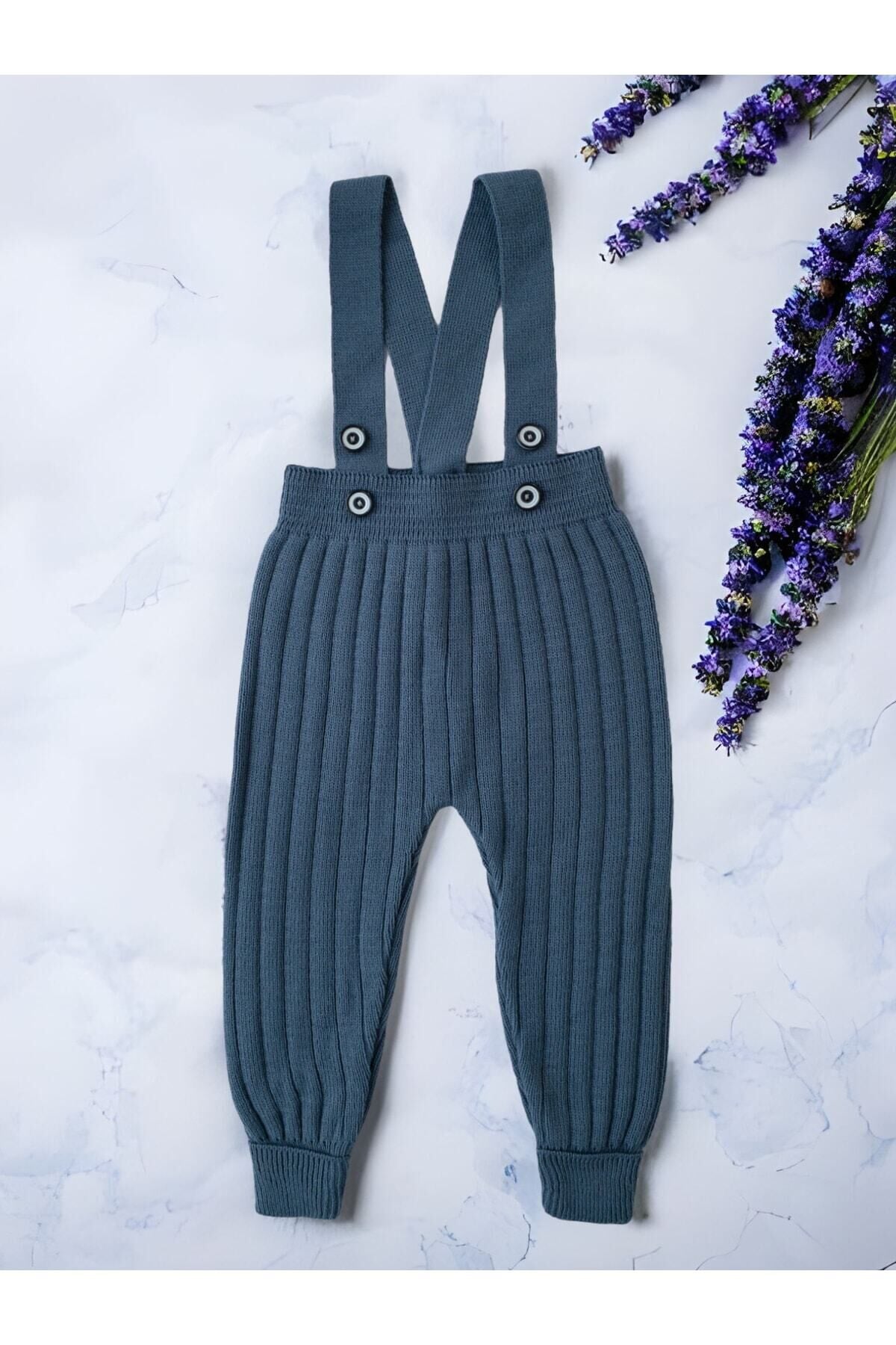 Askılı Ayarlanabilir Triko Tayt Salopet Tulum Bebek Çocuk Indigo - 3-6 Ay