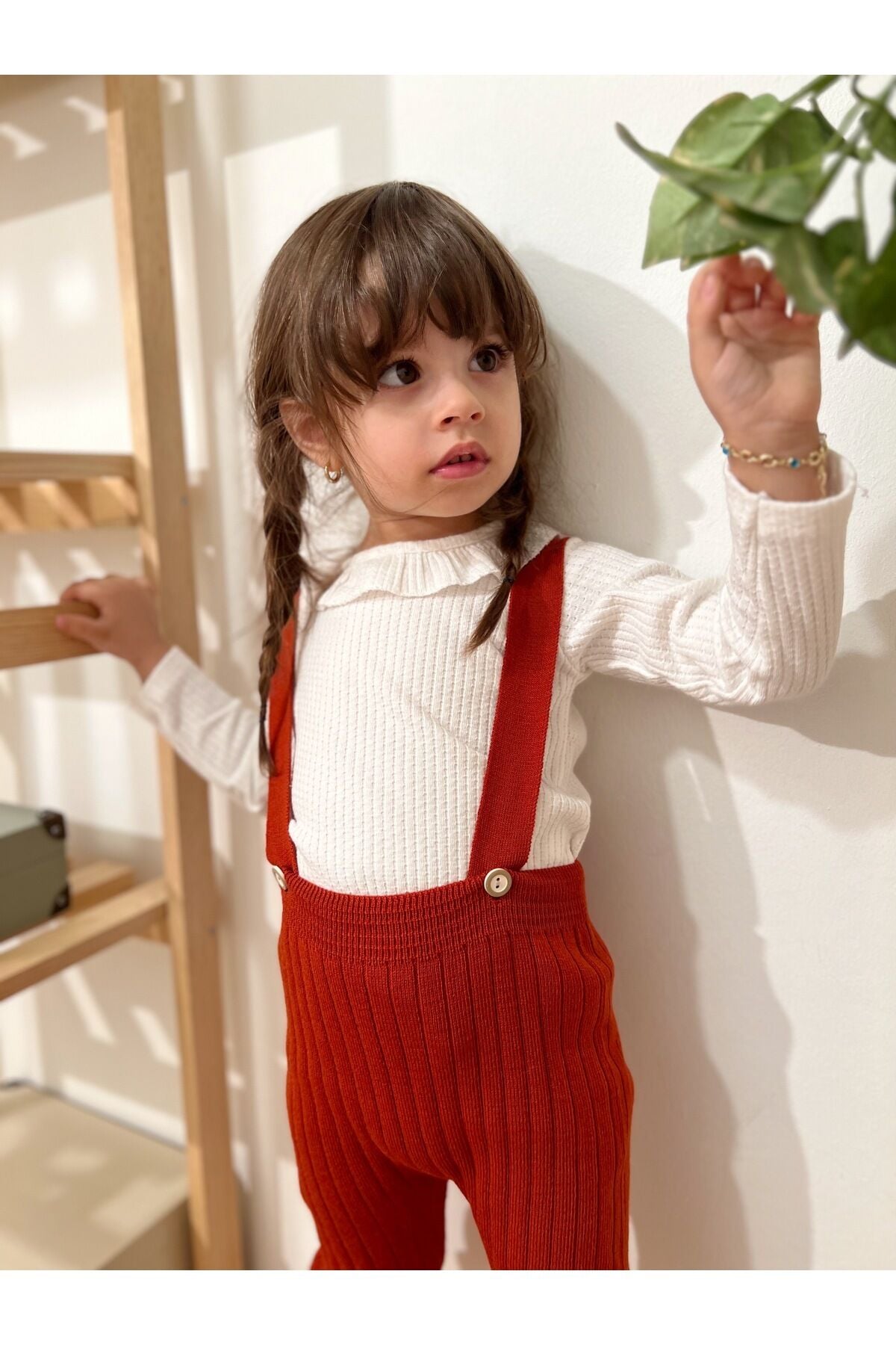 Askılı Ayarlanabilir Triko Tayt Salopet Tulum Bebek Çocuk Kiremit - 18-24 Ay