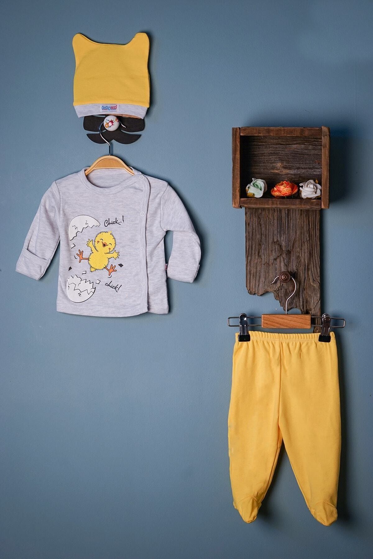 Unisex Bebek Sarı Eldivenli Hastane Çıkışı 3'Lü
