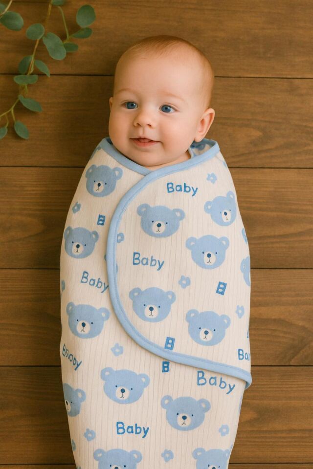 Mavi Baby Ayıcık Desenli 6 Parça Battaniyeli Yenidoğan Pamuk Takım Hastane Çıkışı Mavi3Lüayıcıktkm - 0-3 Ay