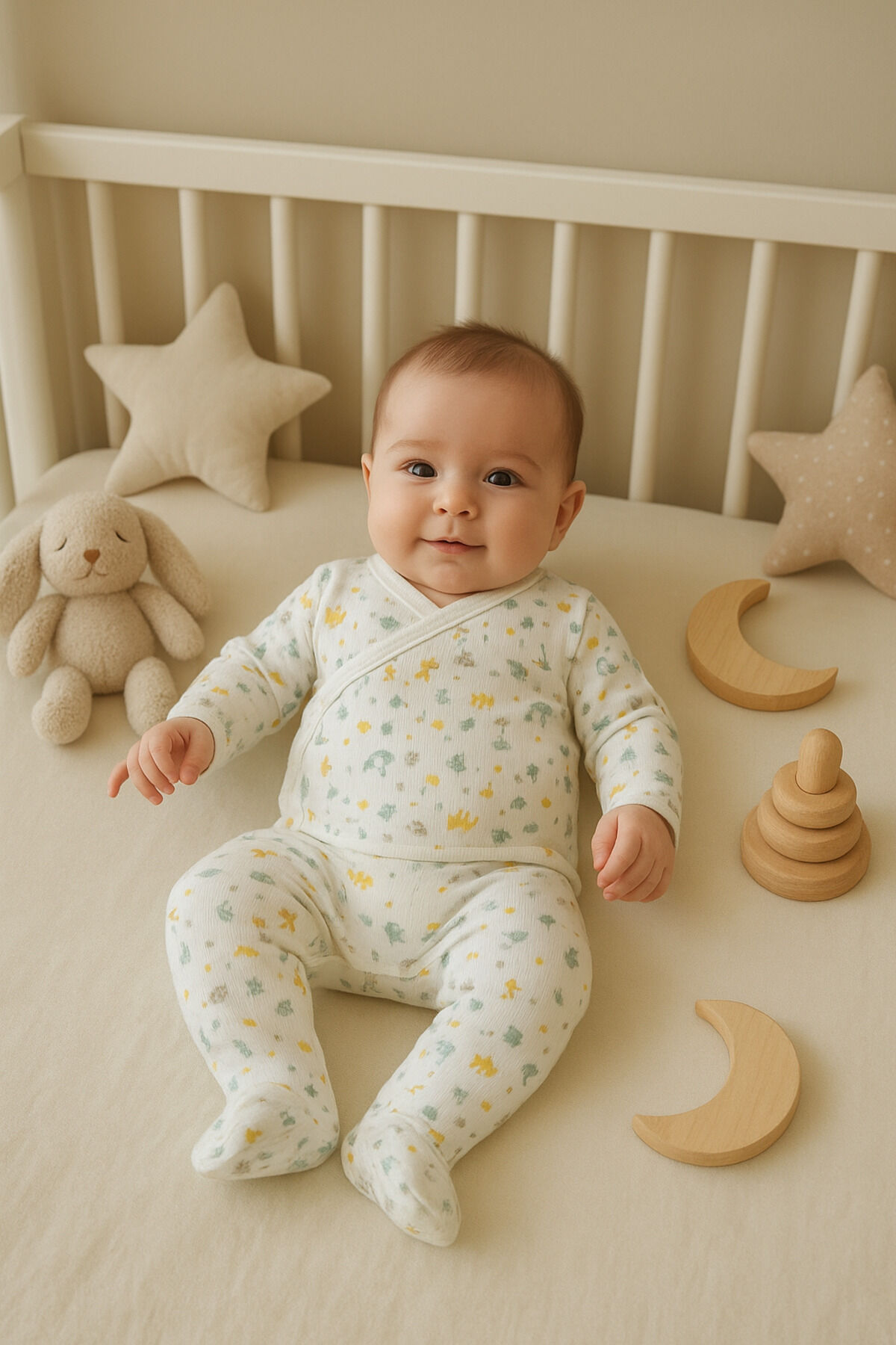 Mavi Baby Ayıcık Desenli 6 Parça Battaniyeli Yenidoğan Pamuk Takım Hastane Çıkışı Yeşil Ördek - 0-3 Ay