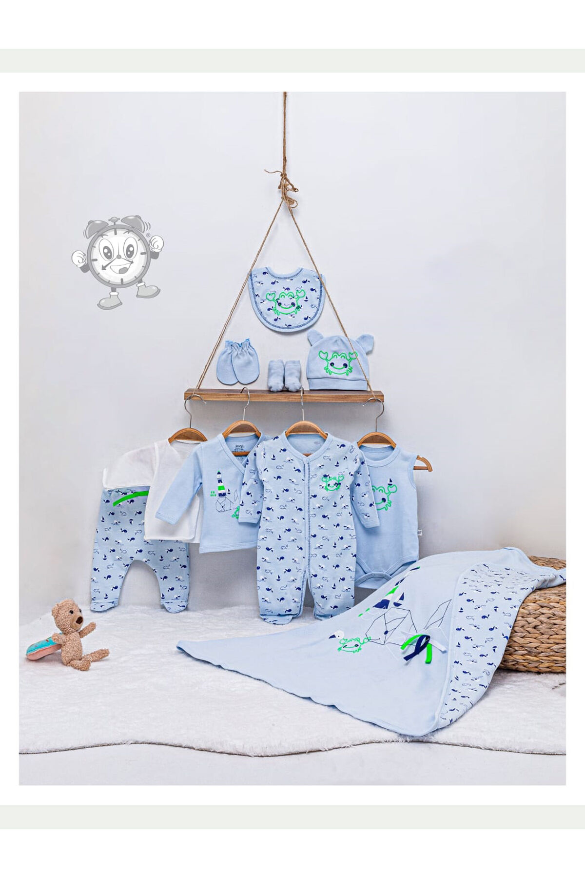 Yengeçli Okyanus Erkek Bebek 10 Parça Hastane Çıkışı, Zıbın Set, Bebek Takım