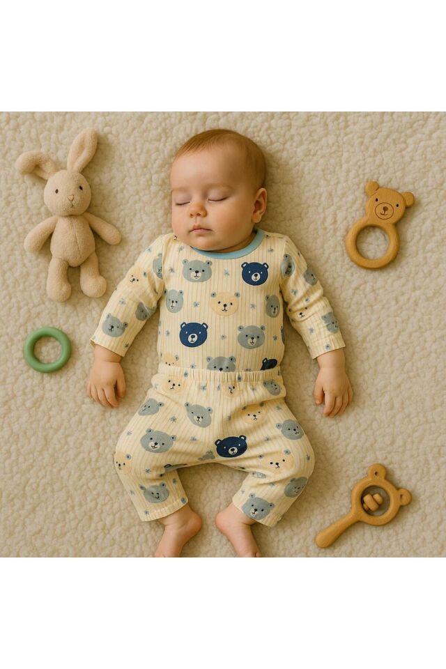 Mavi Baby Ayıcık Desenli 6 Parça Battaniyeli Yenidoğan Pamuk Takım Hastane Çıkışı Kafkas Mavi Ayıcık - 0-3 Ay