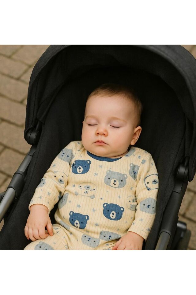 Mavi Baby Ayıcık Desenli 6 Parça Battaniyeli Yenidoğan Pamuk Takım Hastane Çıkışı Kafkas Mavi Ayıcık - 0-3 Ay