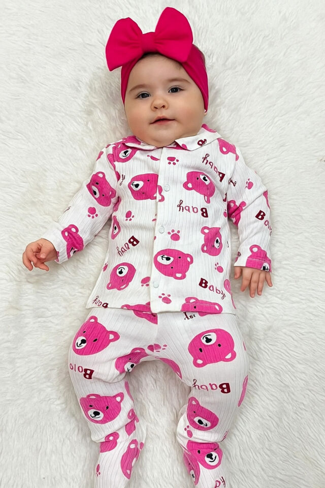 Mavi Baby Ayıcık Desenli 6 Parça Battaniyeli Yenidoğan Pamuk Takım Hastane Çıkışı Kafkas Yeşil Ayıcık - 3-6 Ay