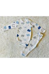 Sarı bulutlu önden çıtçıtlı ikili bebek takım Beyazmavikafkas - 3-6 Ay