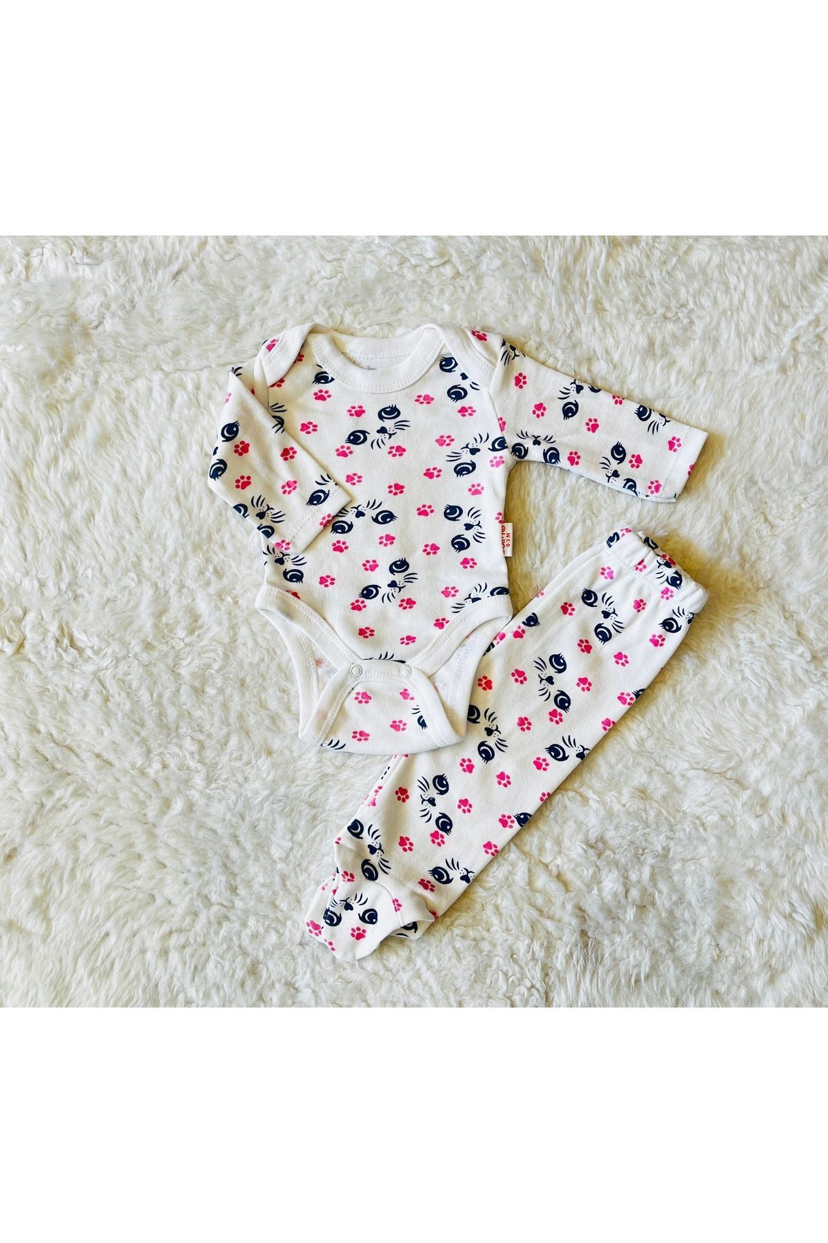 Sarı bulutlu önden çıtçıtlı ikili bebek takım Yakalıçiçekli - 3-6 Ay