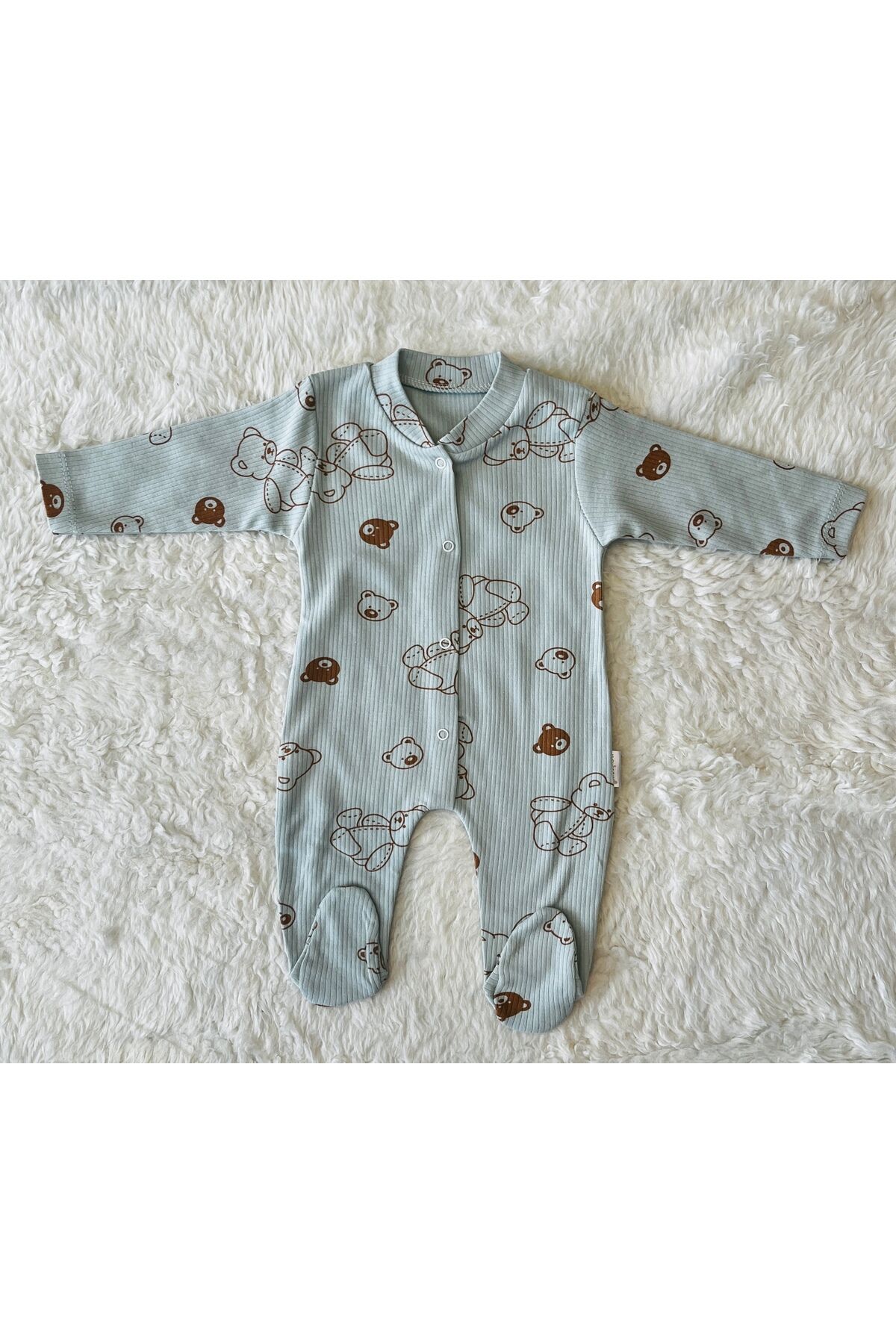Yeşil Organik Kız Erkek Bebek Pamuk Kumaş Çıtçıtlı Tulum