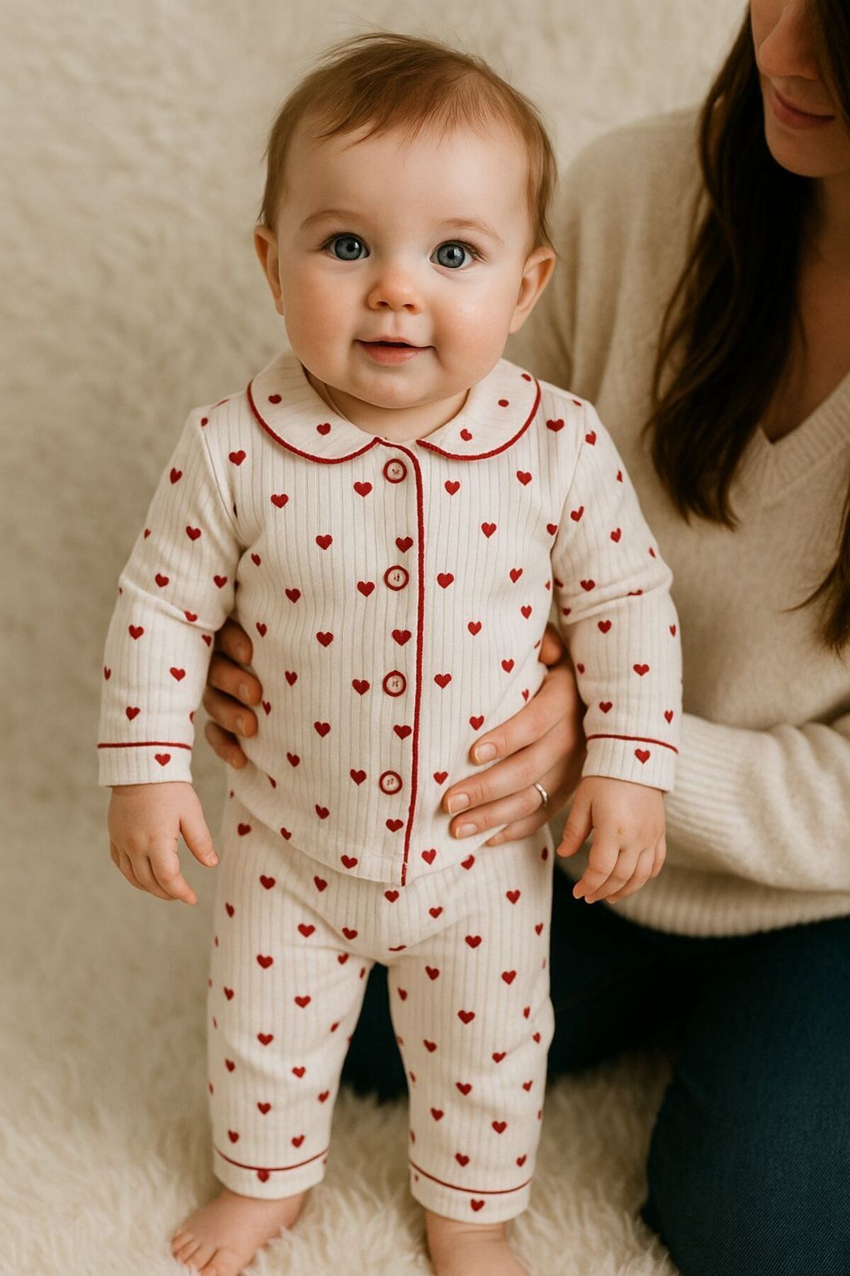 Mavi Baby Ayıcık Desenli 6 Parça Battaniyeli Yenidoğan Pamuk Takım Hastane Çıkışı Kalpfitilli - 0-6 Ay