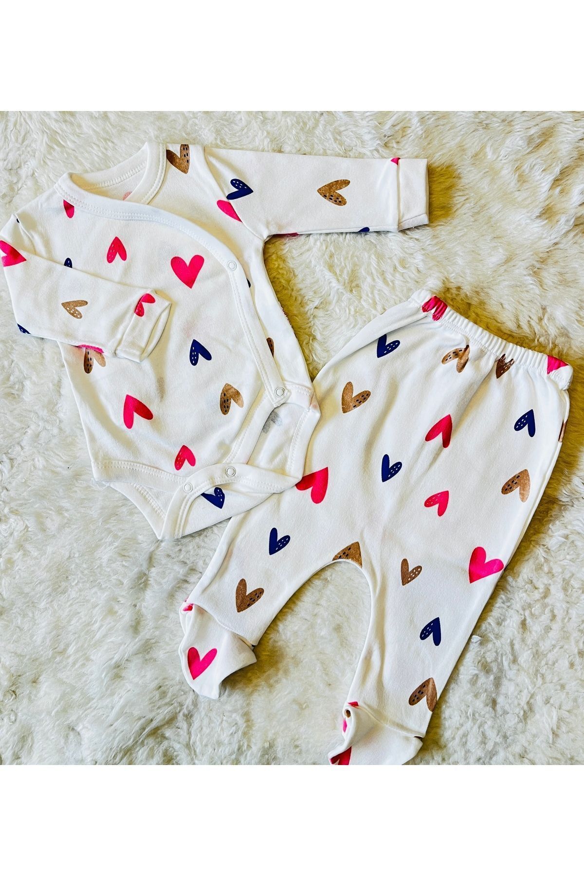 Sarı bulutlu önden çıtçıtlı ikili bebek takım Pembekalpli - 3-6 Ay