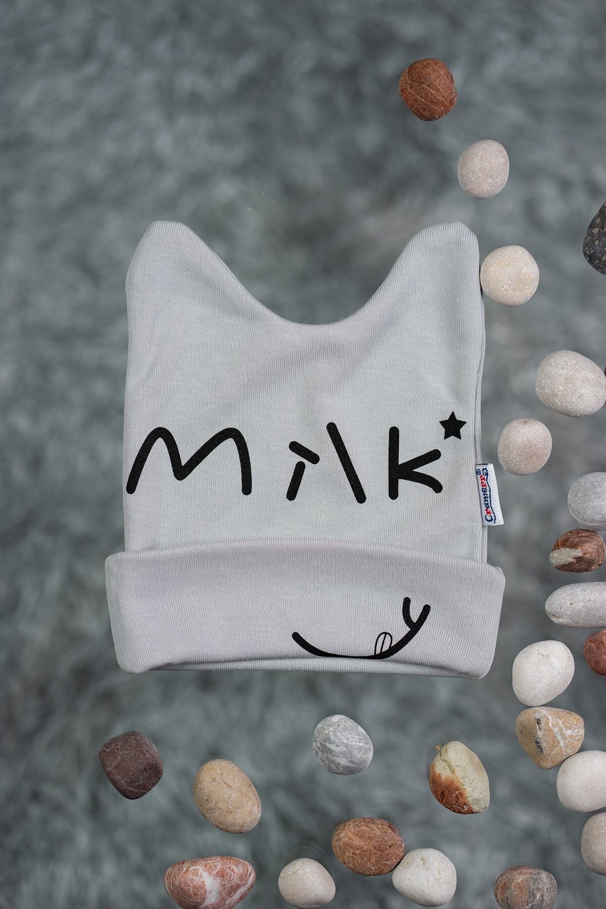 Milk Yazılı Penye Bere 3' Lü Set Gri - 0 - 12 Ay