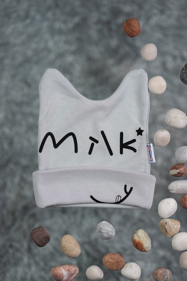 Milk Yazılı Penye Bere 3' Lü Set Gri - 0 - 12 Ay