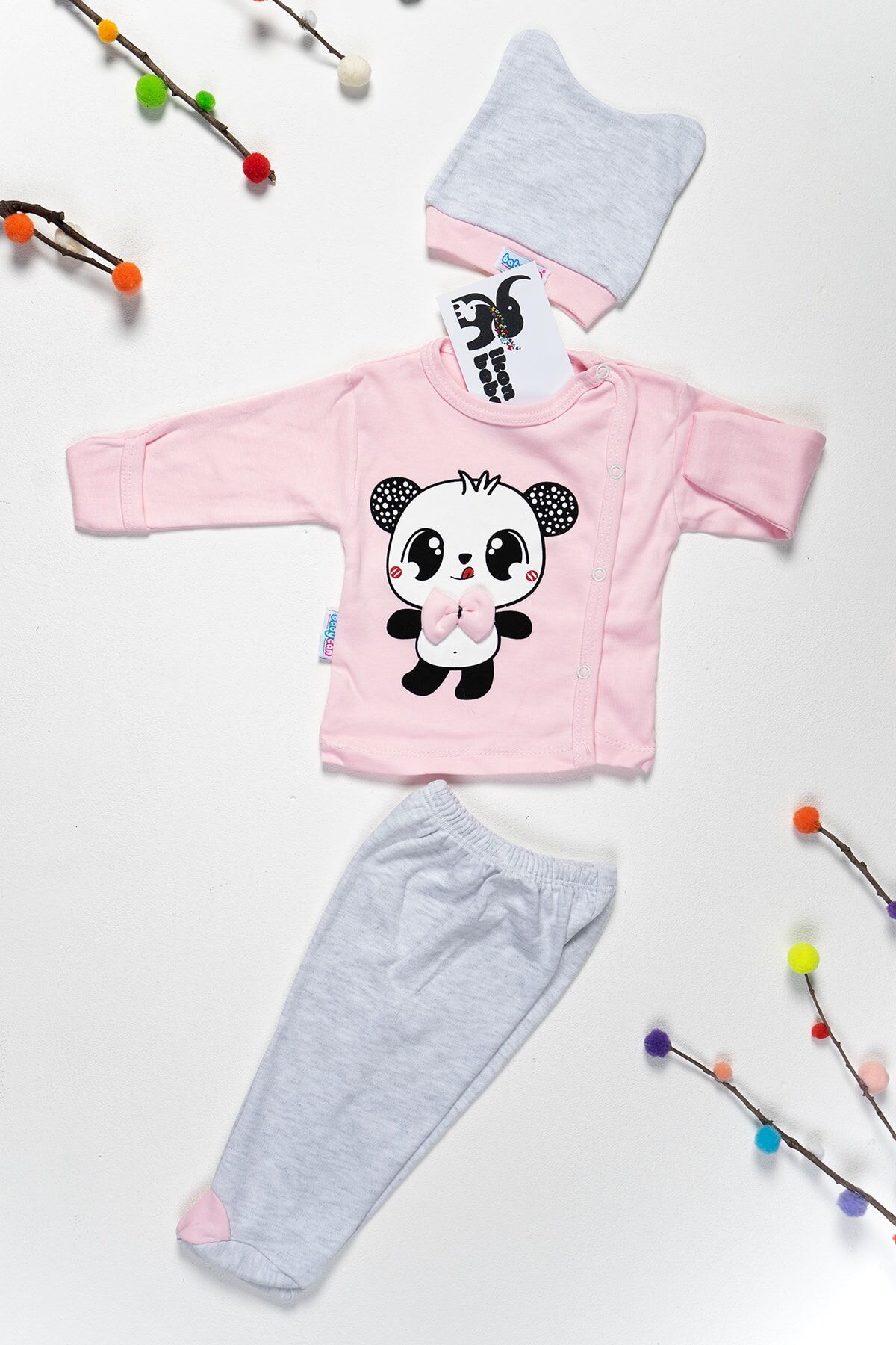 Pandalı 3 Lü Hastane Çıkışı Pembe-Panda - 0-3 Ay