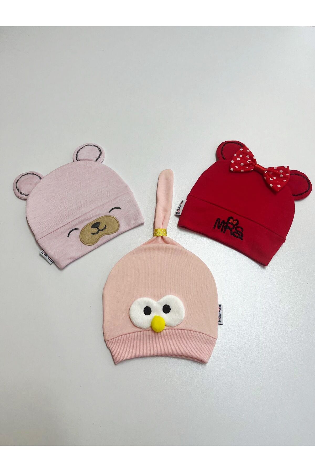 1-8 Yaşa Uyumlu Ayıcıklı Lila Bebek Çocuk Yün Triko Şapka Bere Pembe-Gri - 0-1 Yaş