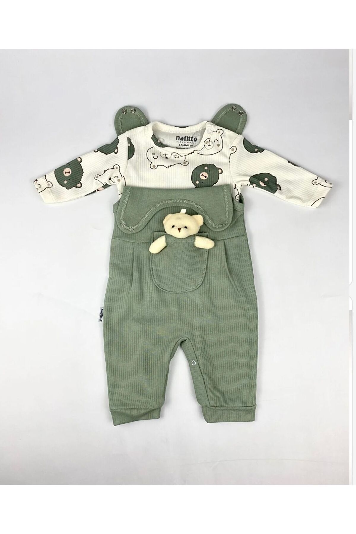 Oyuncak Ayılı Bebek Tulum Yeşil - 6-9