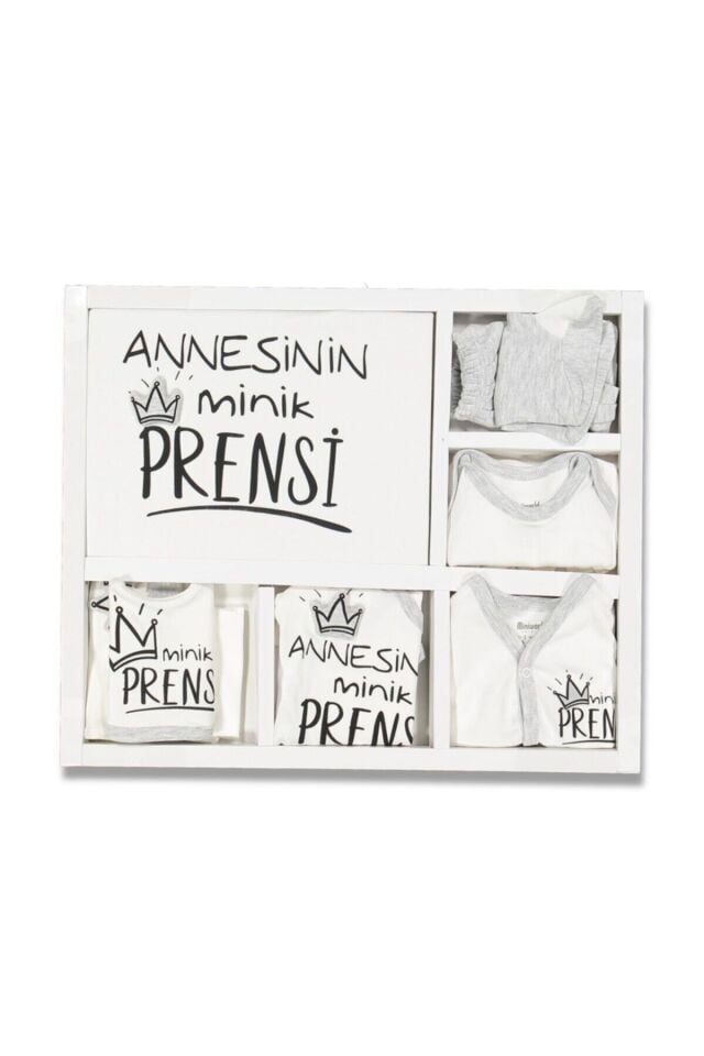 Annesinin Minik Prensi Baskılı 10'lu Hastane Çıkış Seti Beyaz Beyaz - 0-3 Ay