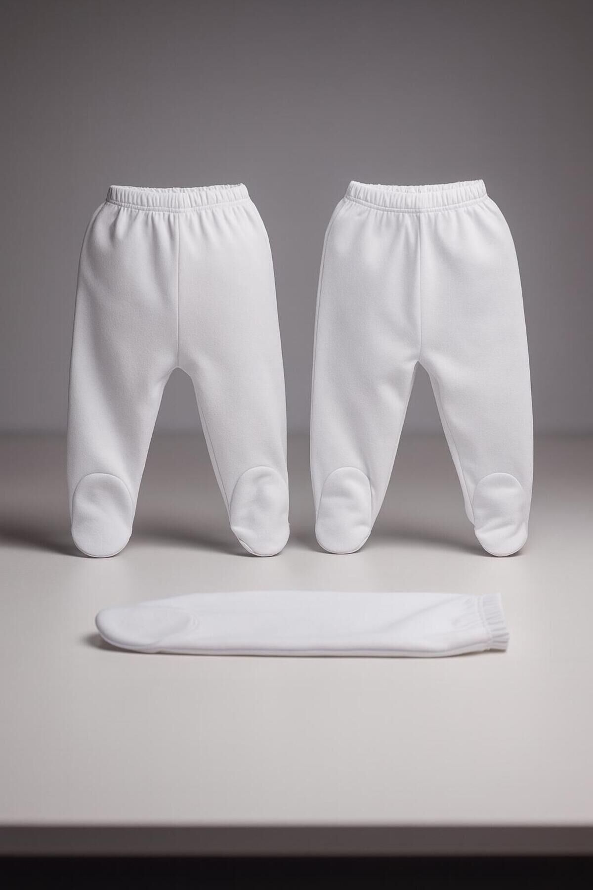 Bebek Beyaz Penye 3'lü Patikli Pijama Altı