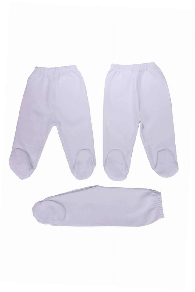 Bebek Beyaz Penye 3'lü Patikli Pijama Altı
