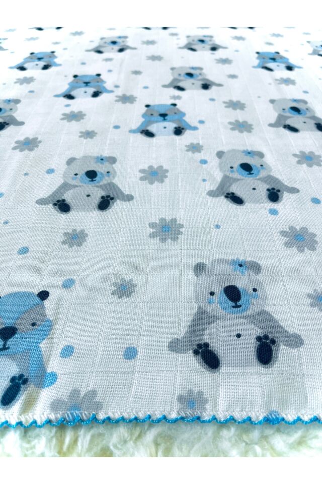 Kız Erkek Bebek Müslin Kundak Battaniye Mavi Panda