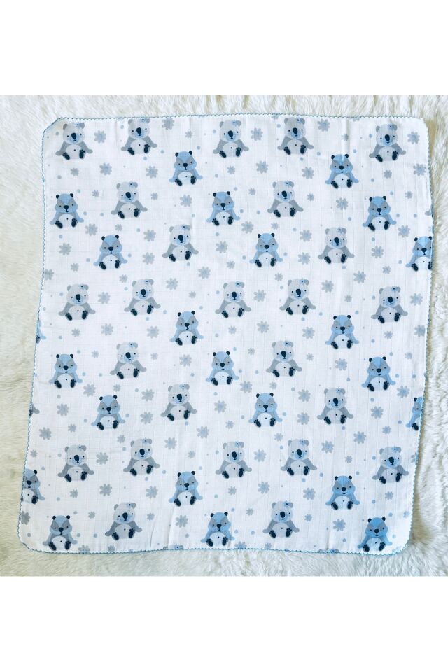 Kız Erkek Bebek Müslin Kundak Battaniye Mavi Panda