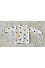 Kirazlı Organik Omuzdan 2’li Fitilli Kumaş Kız Bebek Çocuk Alt Üst Pijama Takımı Kahve Love - 0-3 Ay